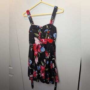 IXIA Pin Up Floral Women Mini Dress Size Small Black Color Stretch Back Zipper